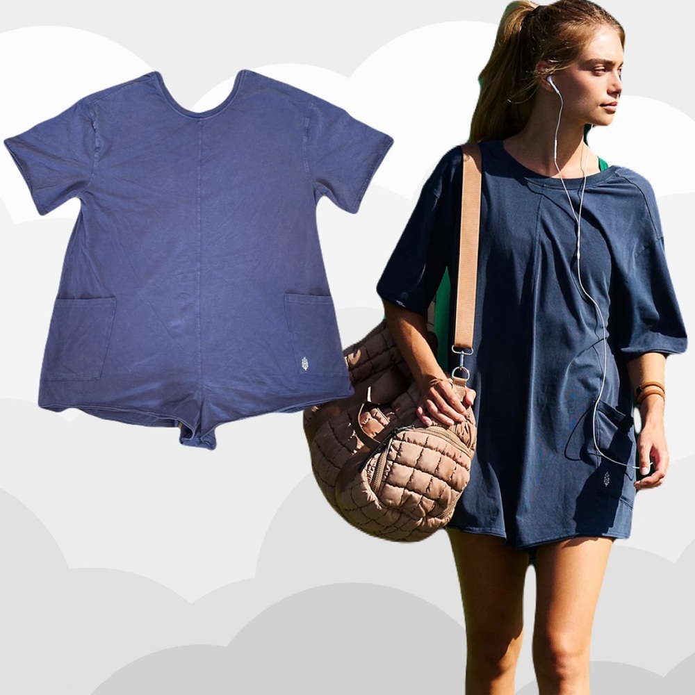 Free People - Hot Shot Tee Romper in Midnight Navy